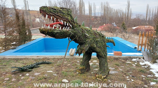 تركي يصنع مجسمات حيوانات من أشجار مجففة وطحالب
